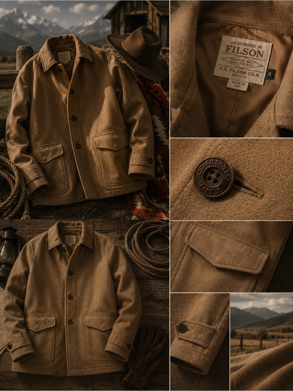 Filson Tan Wool Peacoat Jacket